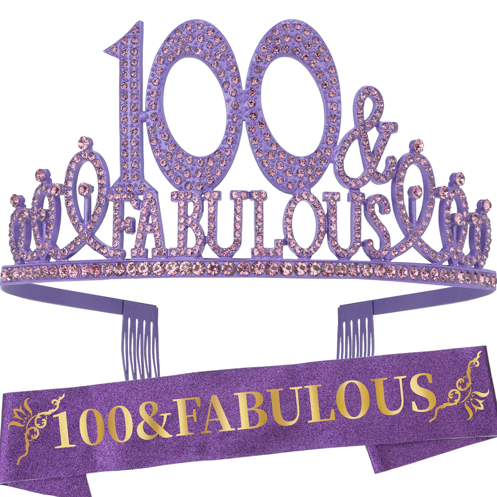 100th Birthday Gifts for Women, 100th Birthday Crown & Sash for Women, 100th Birthday