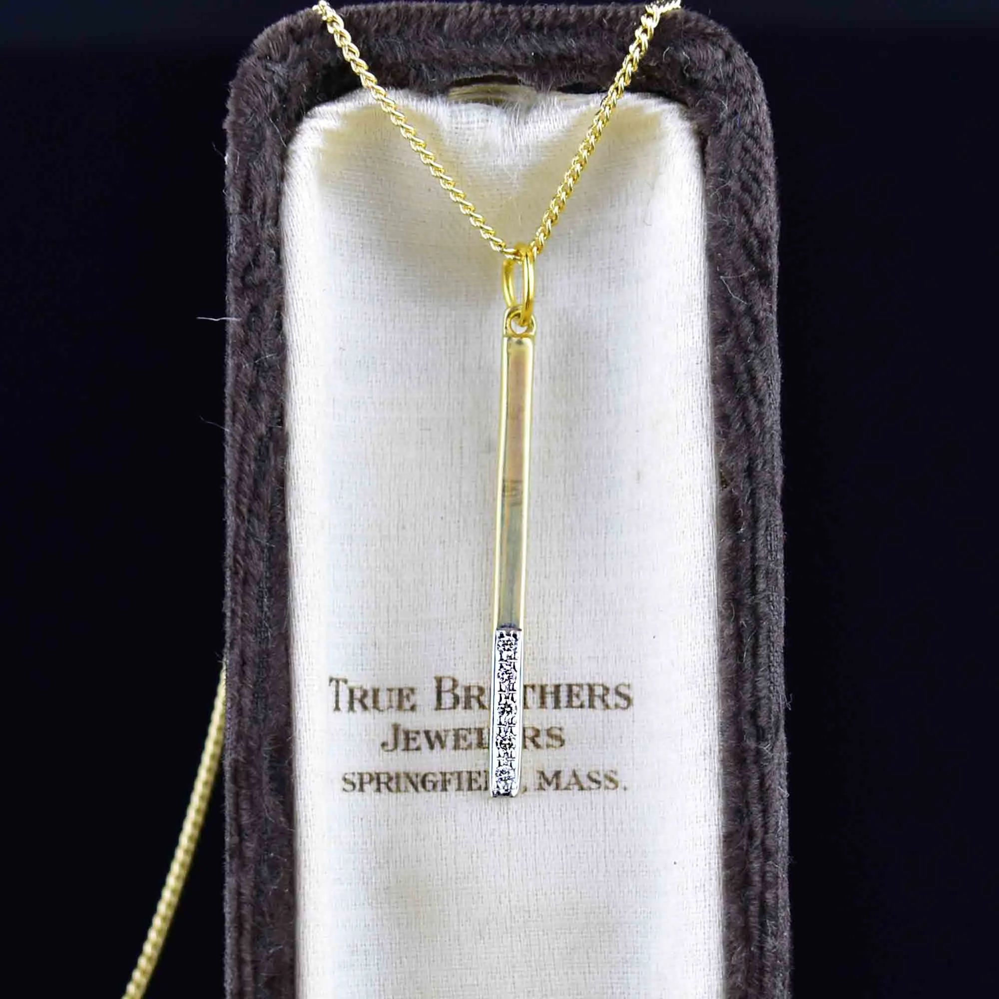 14K Gold Bar Diamond Pendant Necklace