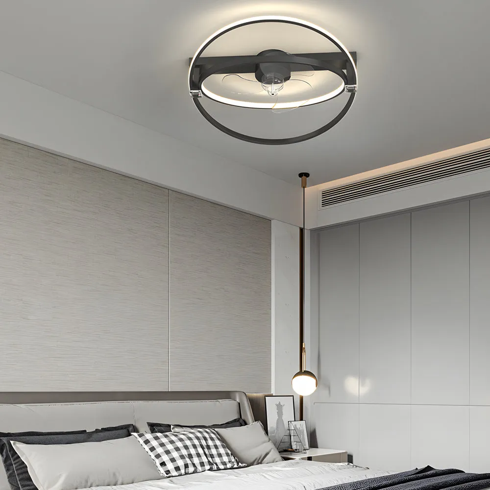 2 Rings Creative Mute Three Step Dimming LED Modern Ceiling Fan and Light