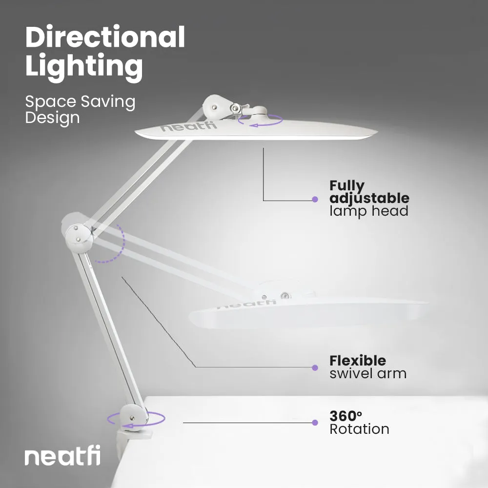 20” Wide XL 2,200 Lumens LED Desk Lamp with Clamp, 24 Watt Bright Architect Task Lamp, Dimmable Computer Light, Adjustable Desk Light for Home, Office, Crafts, Nails & Hobbies  - White