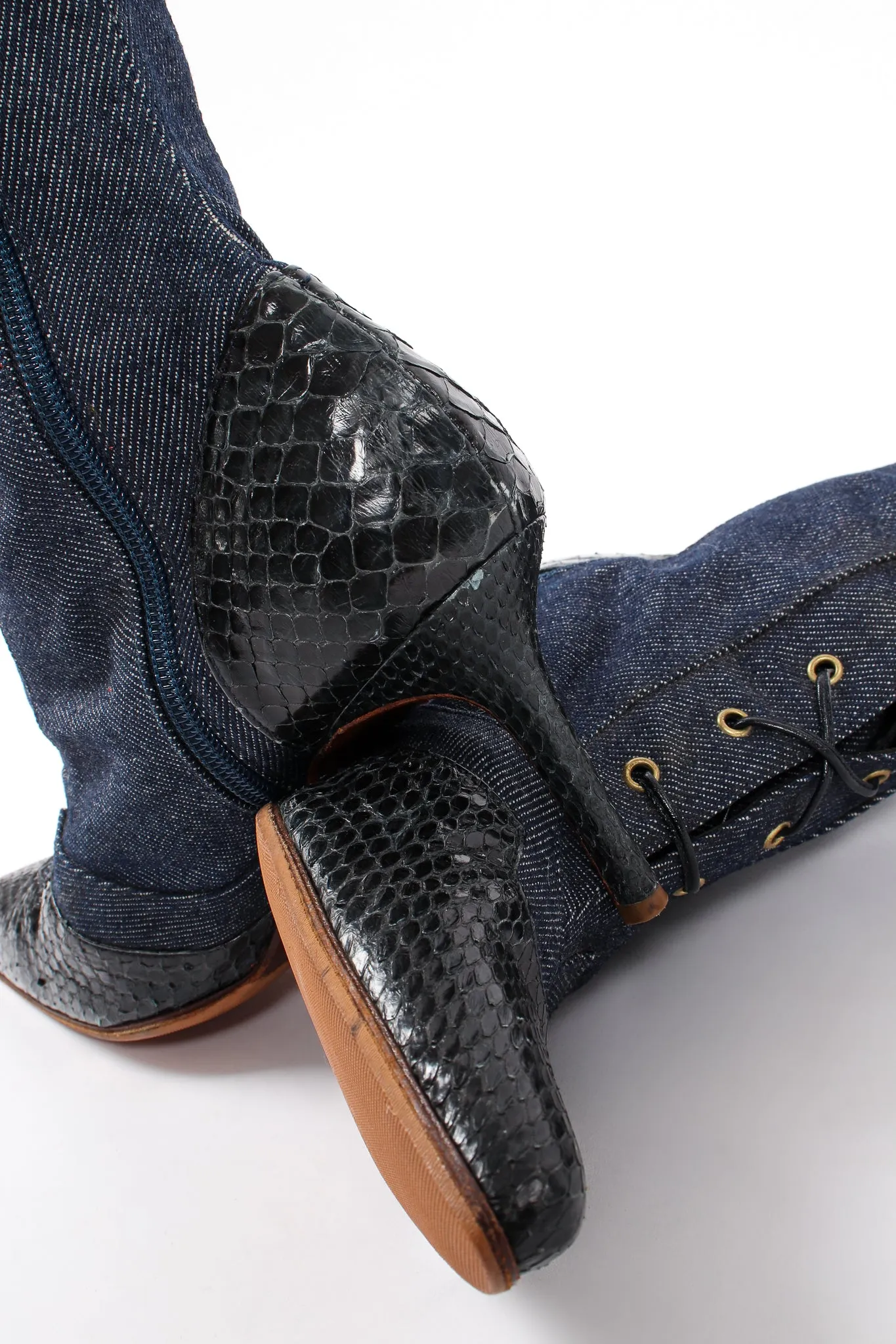 2000 Snakeskin Denim Boots