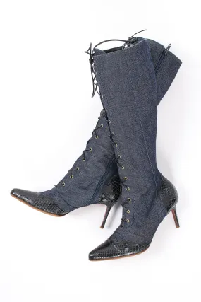 2000 Snakeskin Denim Boots