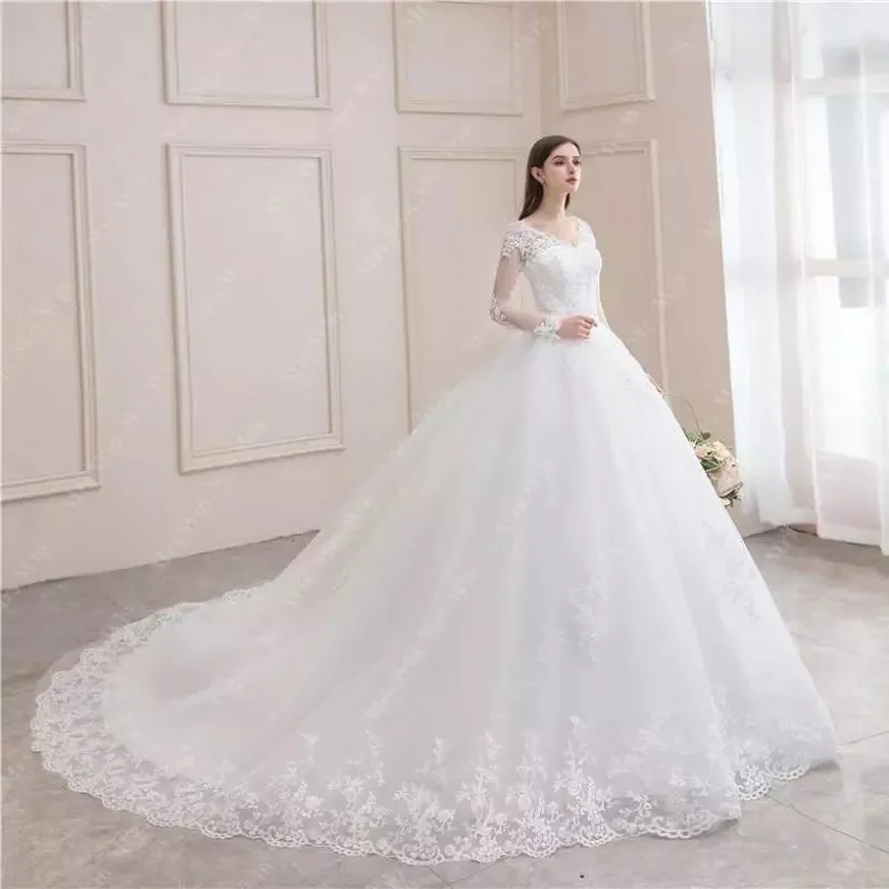 2024 Luxury Full Sleeve V-Neck Wedding Dress