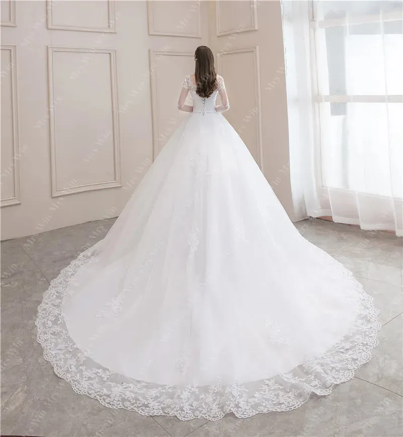 2024 Luxury Full Sleeve V-Neck Wedding Dress