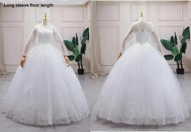 2024 Luxury Full Sleeve V-Neck Wedding Dress