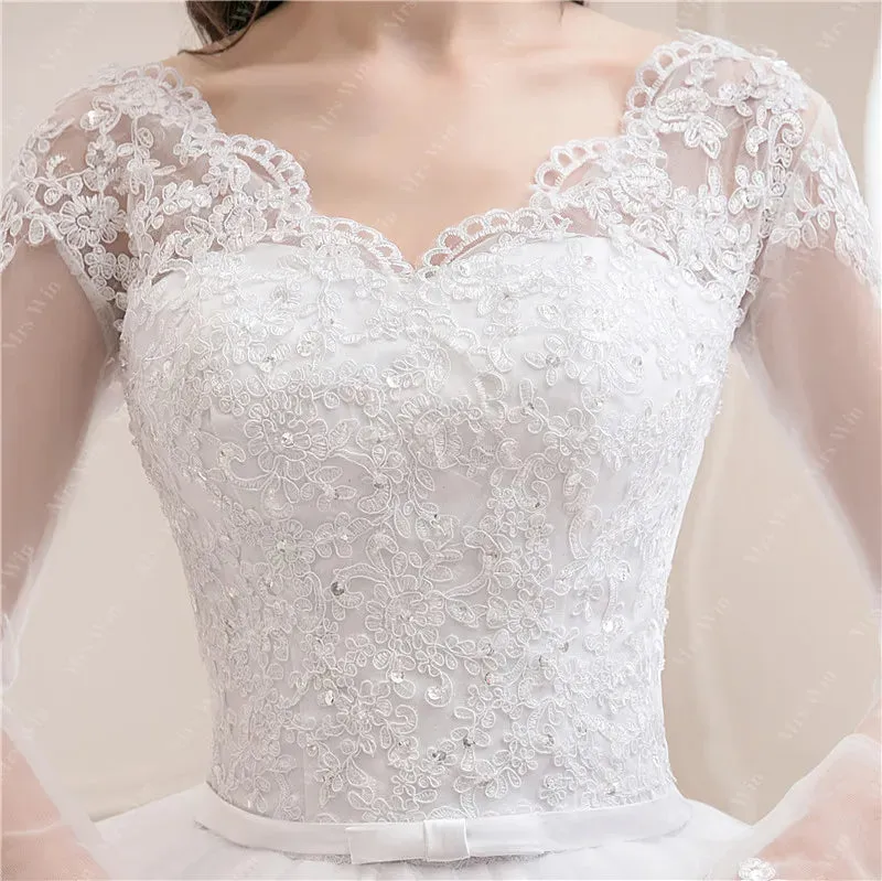 2024 Luxury Full Sleeve V-Neck Wedding Dress