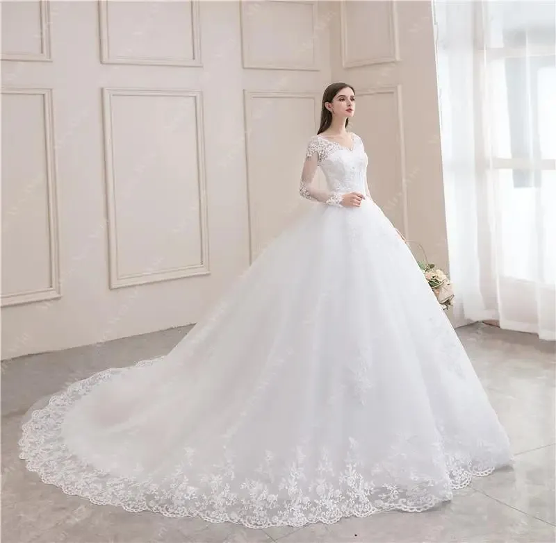 2024 Luxury Full Sleeve V-Neck Wedding Dress