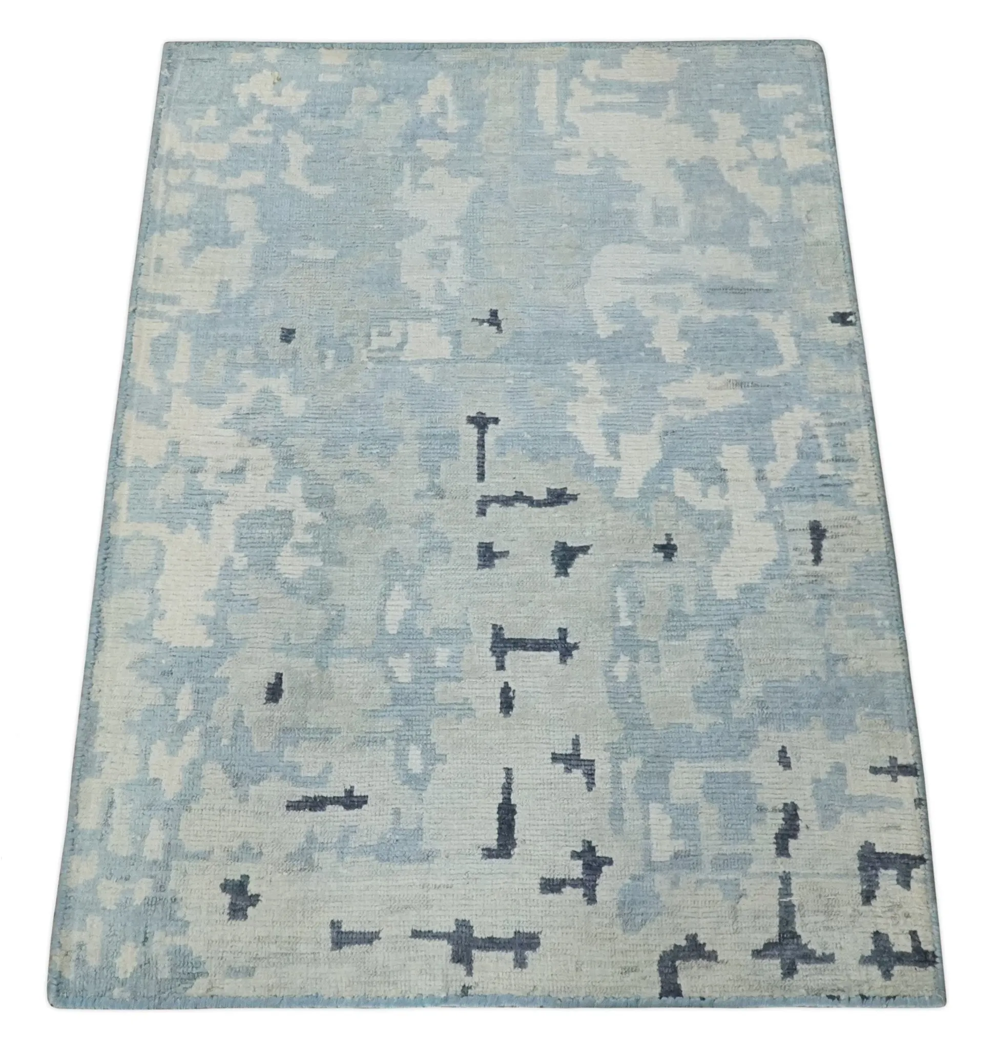 2x3 Modern Abstract Blue, Ivory and Charcoal Rug made with Bamboo silk | N5723