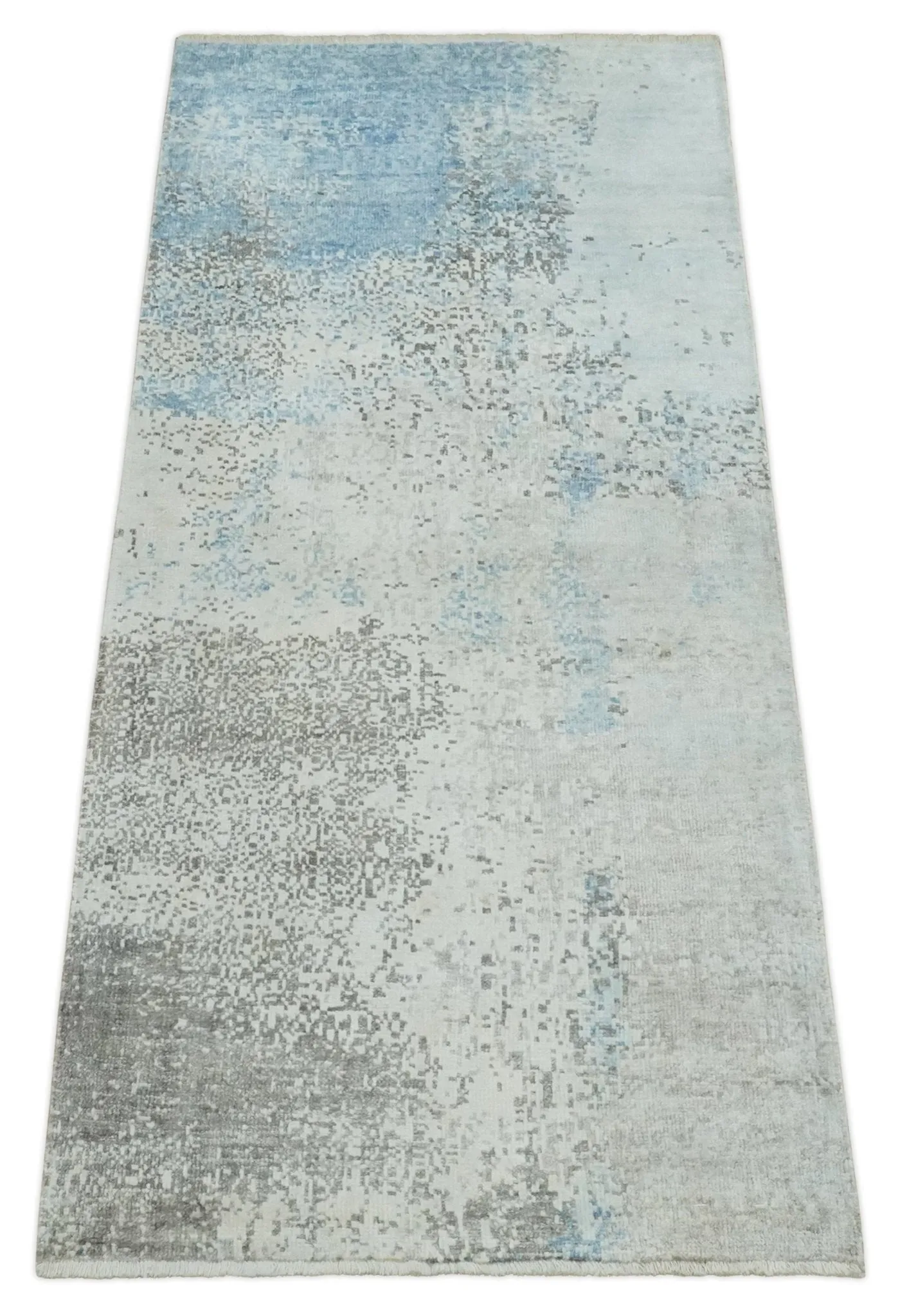 2x4 Modern Abstract Blue and Ivory Rug made with Art Silk| N4124