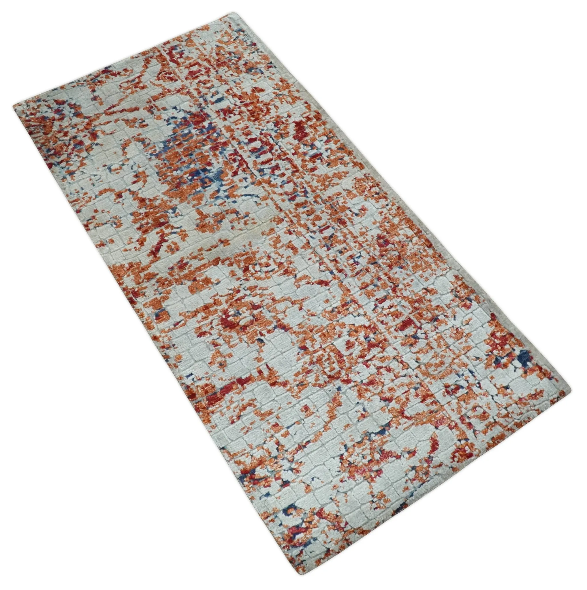 2x4 Modern Abstract Peach and Ivory Art Silk Rug| N8224