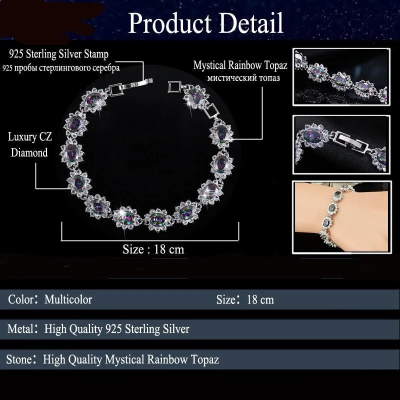 925 Oval Rainbow Mystic Topaz CZ Tennis Bracelet