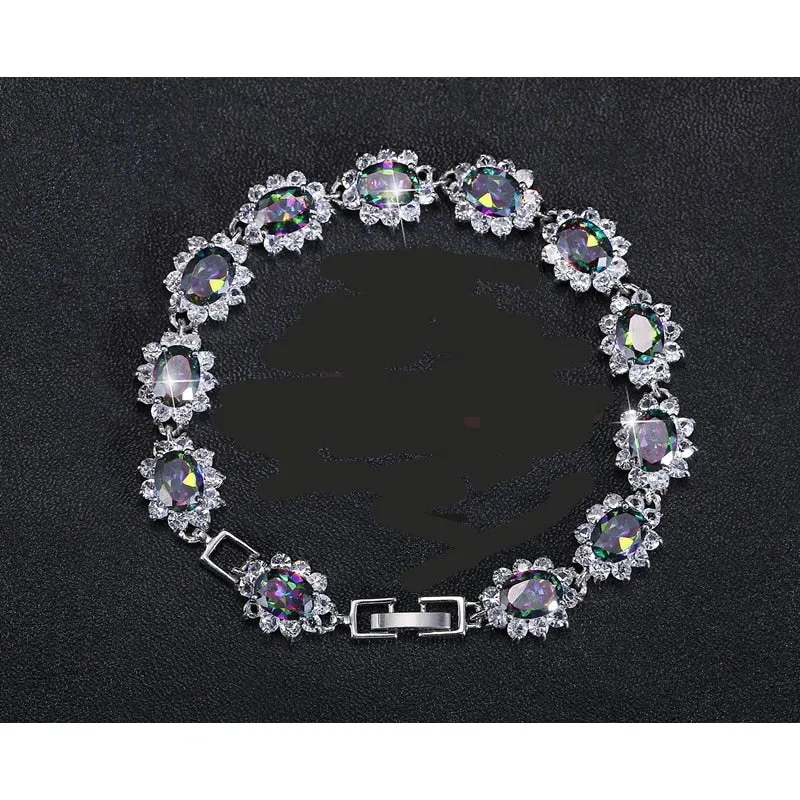 925 Oval Rainbow Mystic Topaz CZ Tennis Bracelet