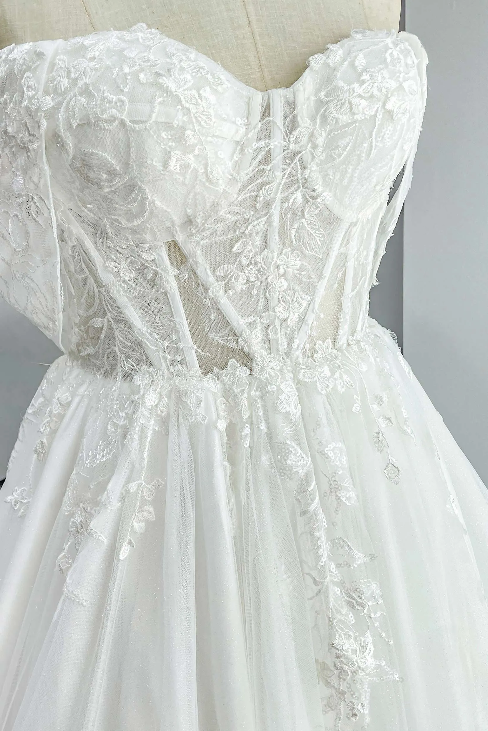 A-Line Cathedral Train Lace Tulle Wedding Dress CW3150