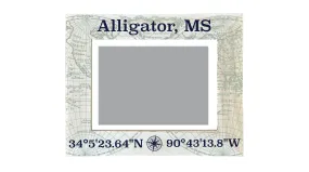 Alligator Mississippi Souvenir Wooden Photo Frame Compass Coordinates Design Matted to 4 x 6