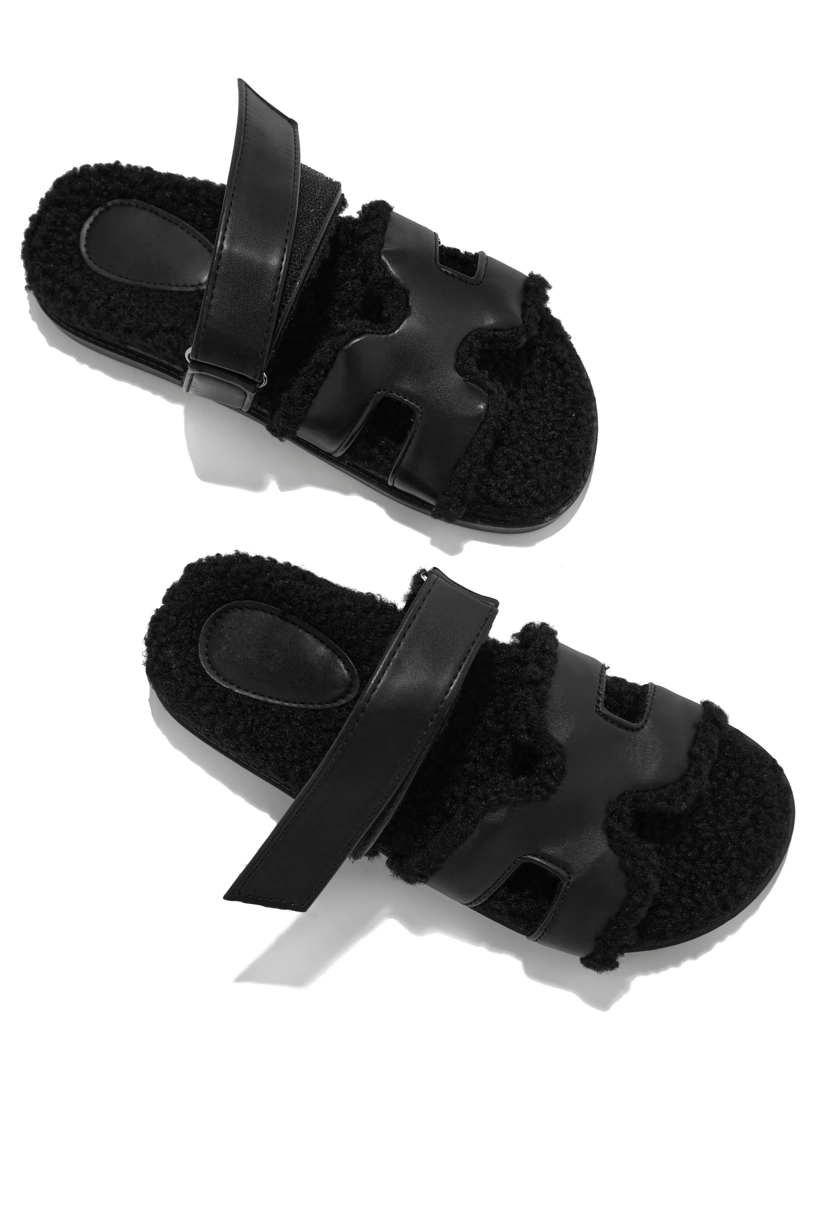 Bailey Faux Sherpa Slip On Sandals - Black