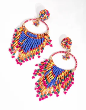 Beaded V Tassel Drop Earrings