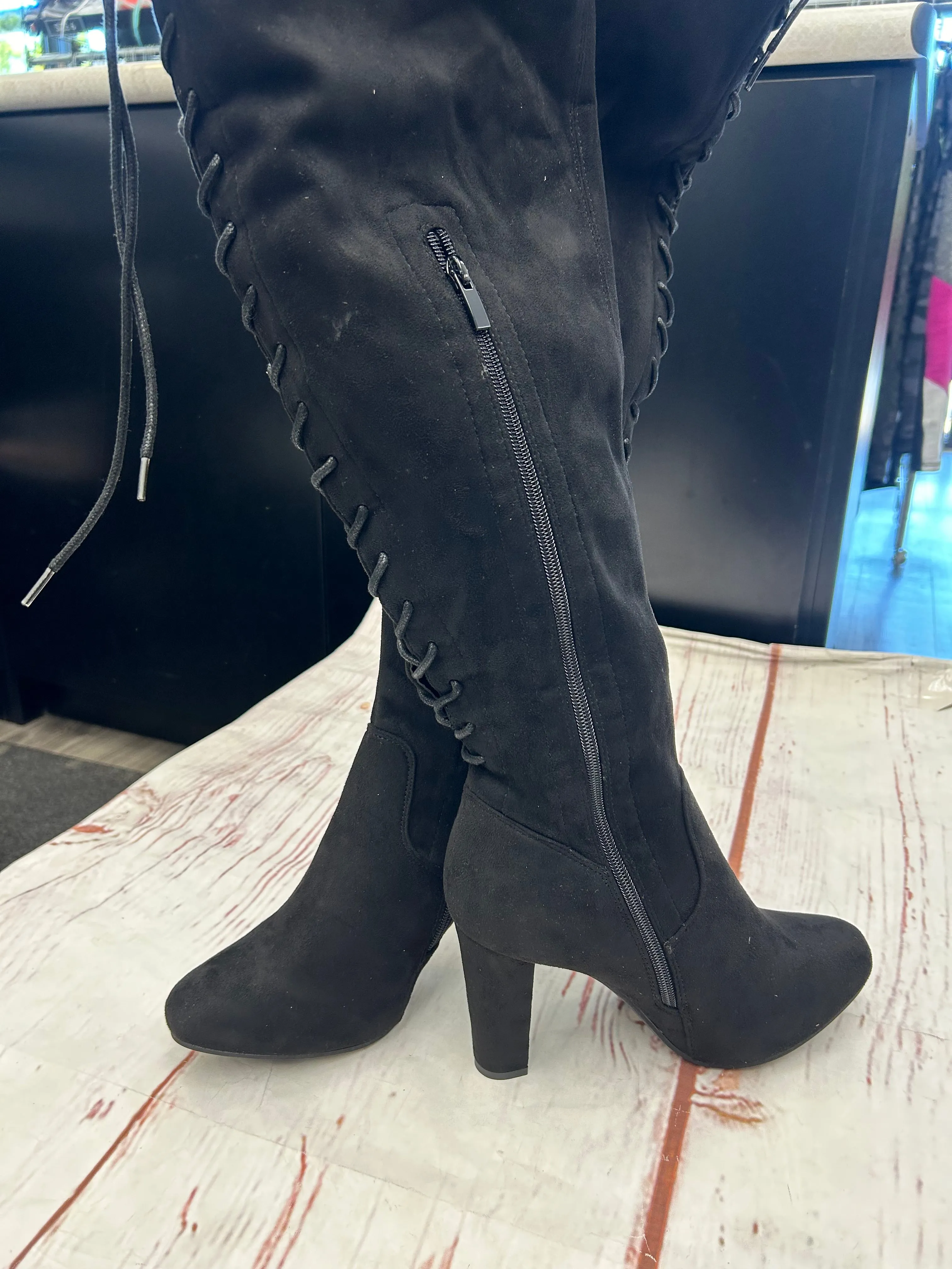 Boots Knee Heels By Fashion Nova In Black, Size: 11