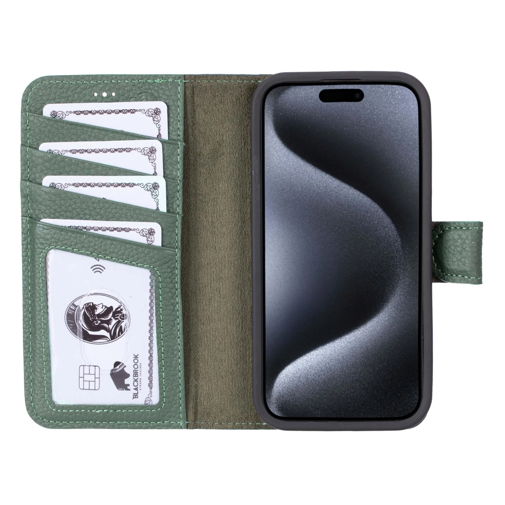 Carter iPhone 15 Pro Wallet Case, Pebble Green