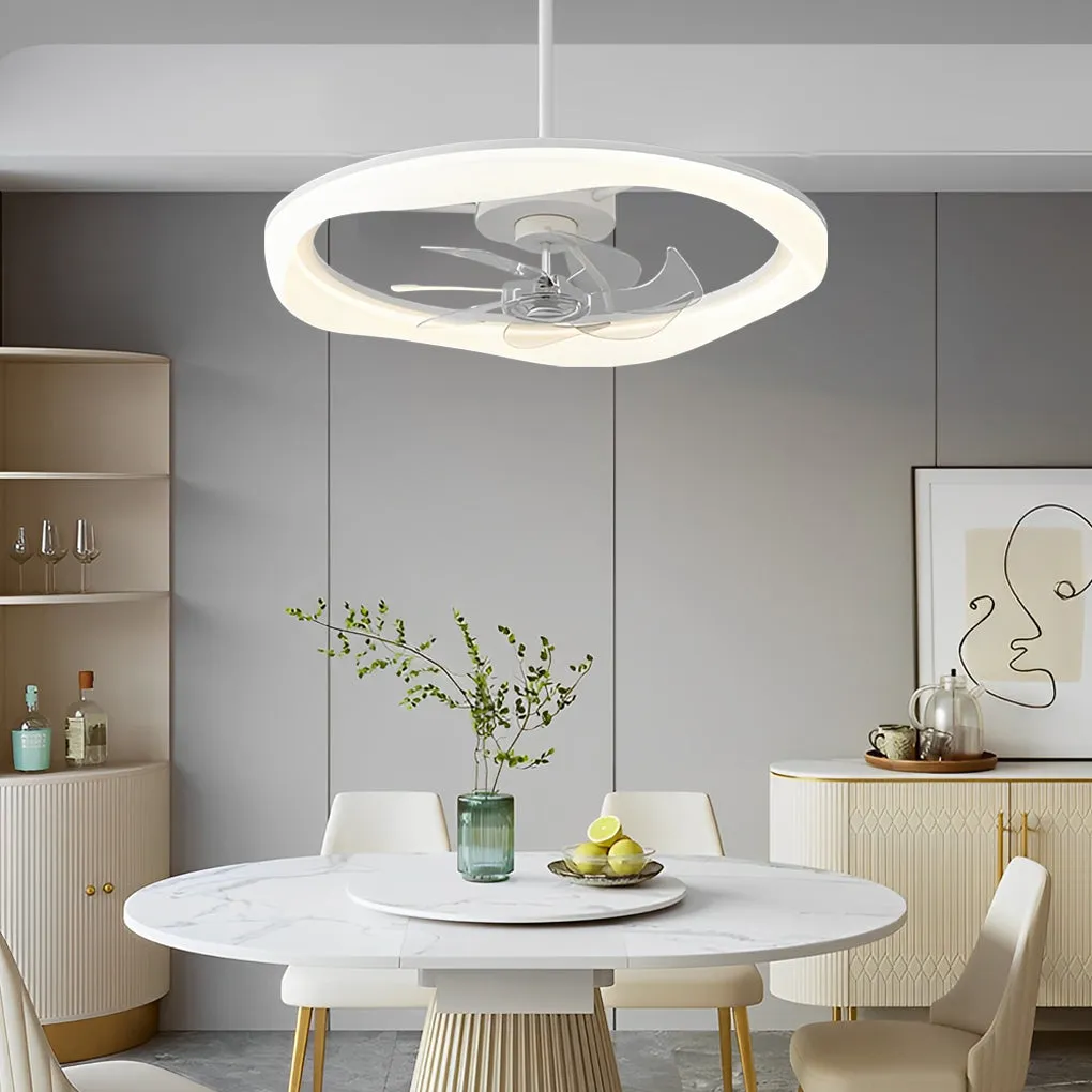 Circular Mute LED Stepless Dimming White Modern Ceiling Fans with Remote