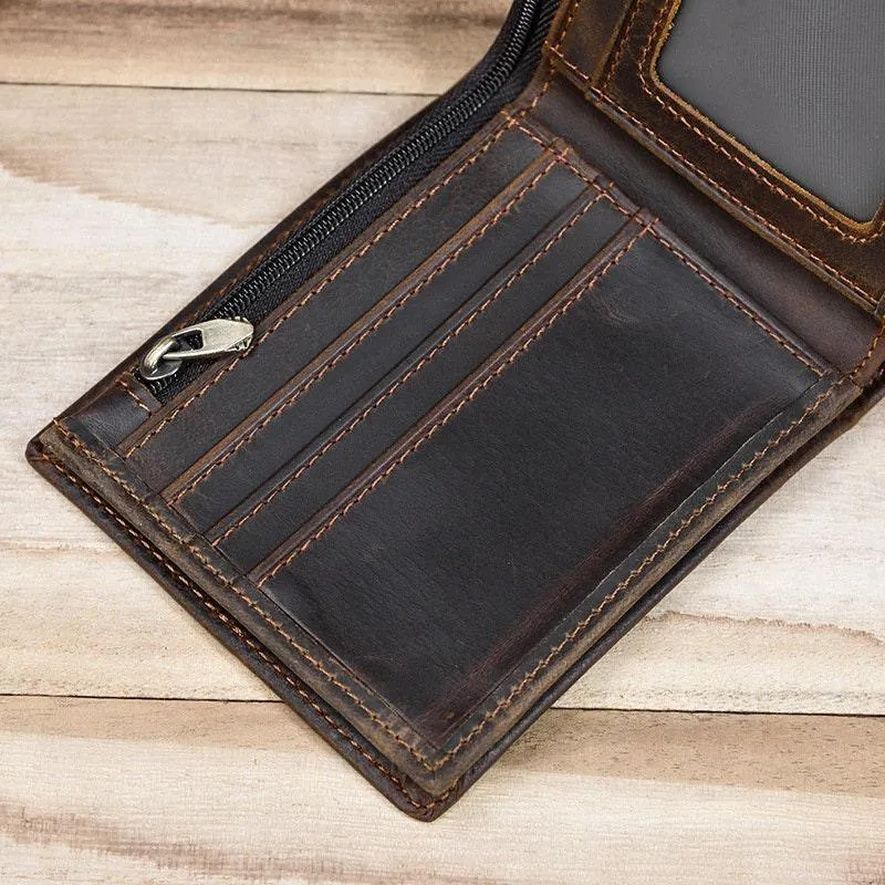 Classic Men's Full Grain Leather Wallet, Leather Coins Purse, Unisex Bifold Wallet, Great Gift Idea for Men Best Man Groomsmen Father's Day