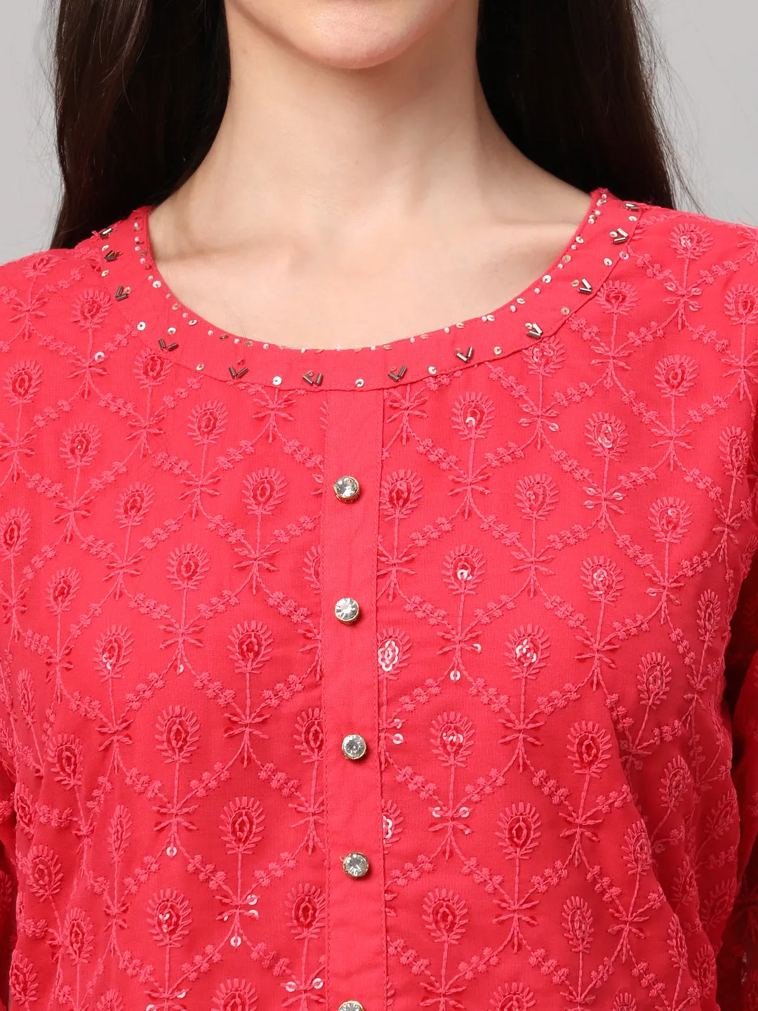 Coral Embroidered Kurta Comfort Pant Dupatta