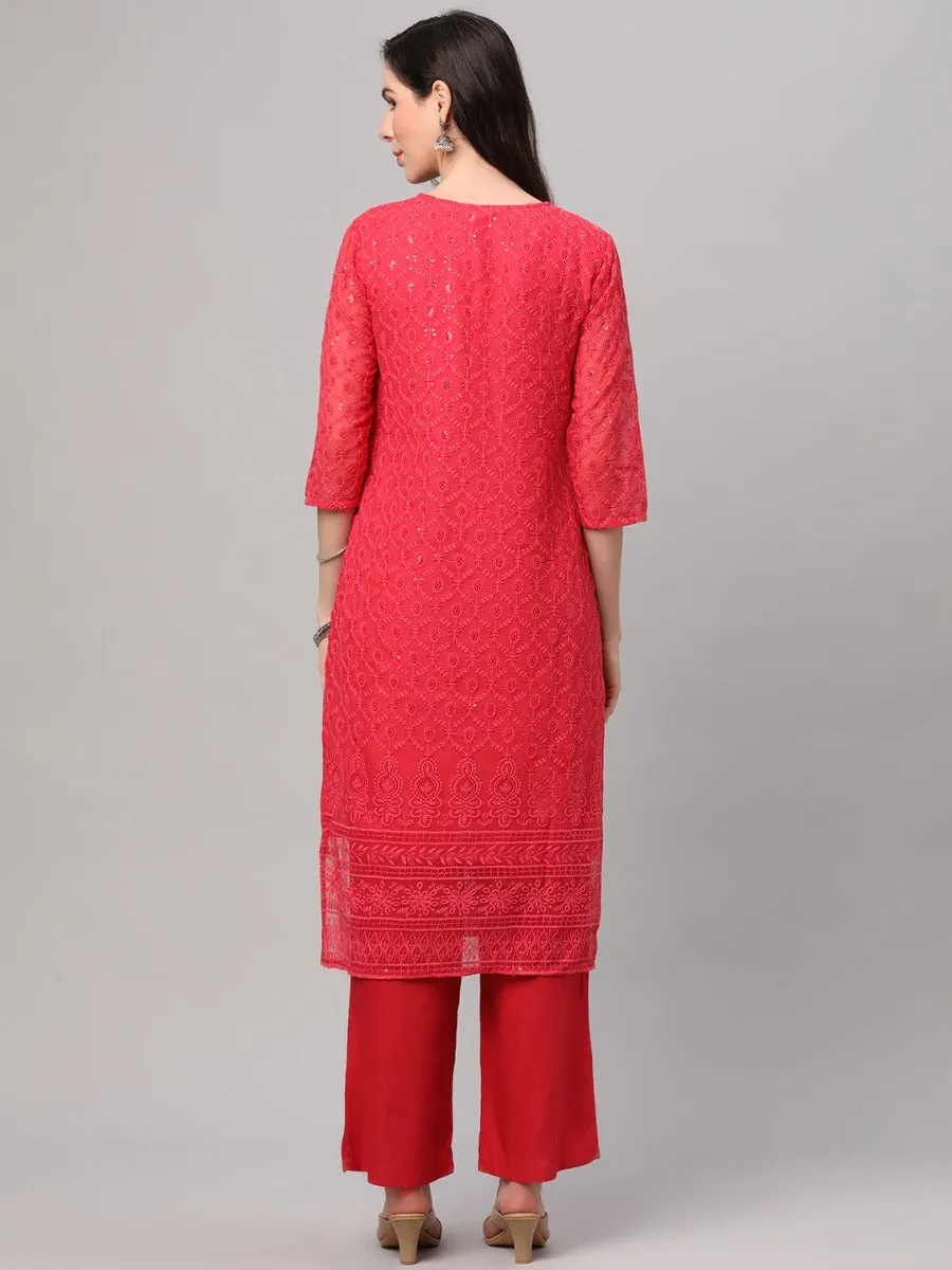 Coral Embroidered Kurta Comfort Pant Dupatta