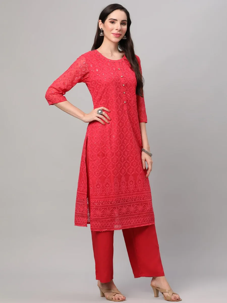 Coral Embroidered Kurta Comfort Pant Dupatta