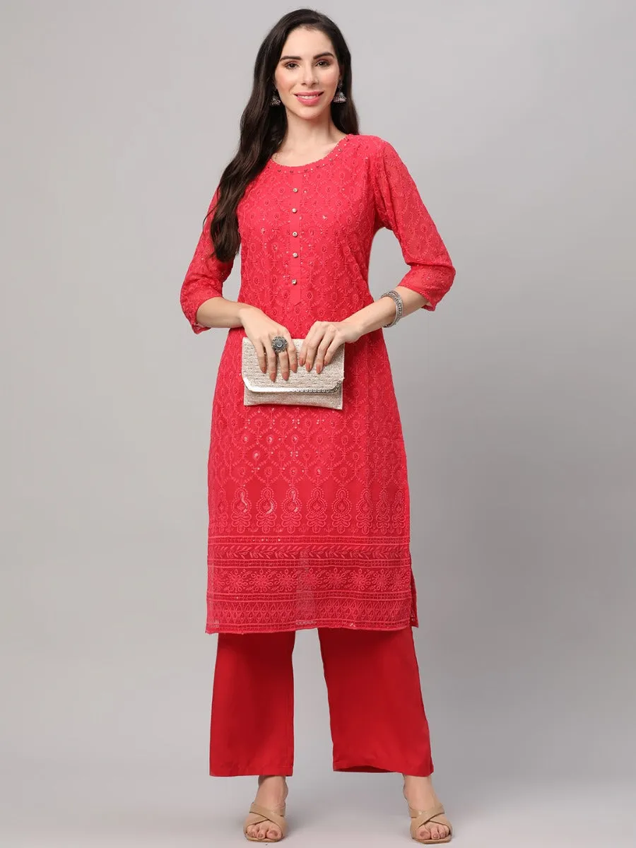 Coral Embroidered Kurta Comfort Pant Dupatta