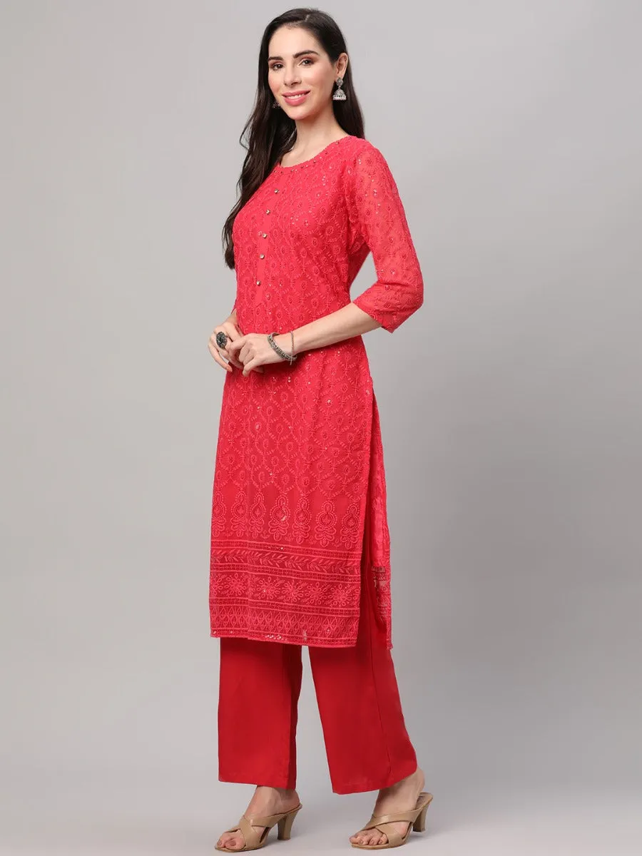 Coral Embroidered Kurta Comfort Pant Dupatta