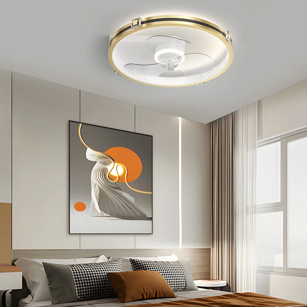 Creative Ring LED Three Step Dimming Mute Gold Modern Fans Ceiling with Lights