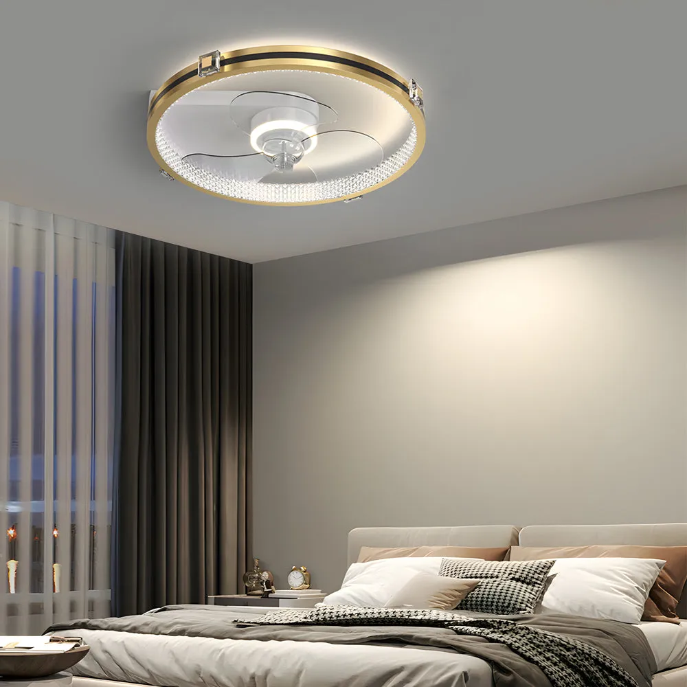 Creative Ring LED Three Step Dimming Mute Gold Modern Fans Ceiling with Lights