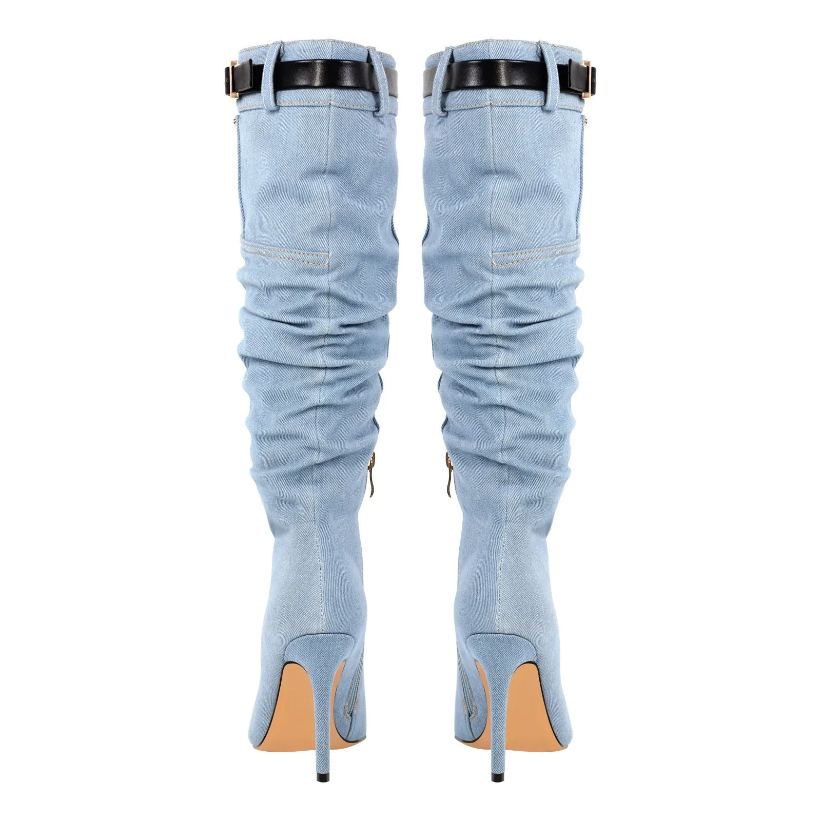 Denim Pointed Toe Stiletto Thigh Boots