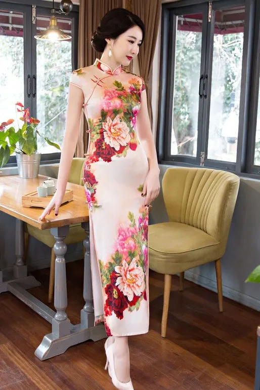 Floral Print Long Qipao Dress