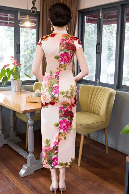 Floral Print Long Qipao Dress