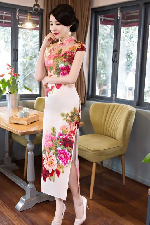 Floral Print Long Qipao Dress