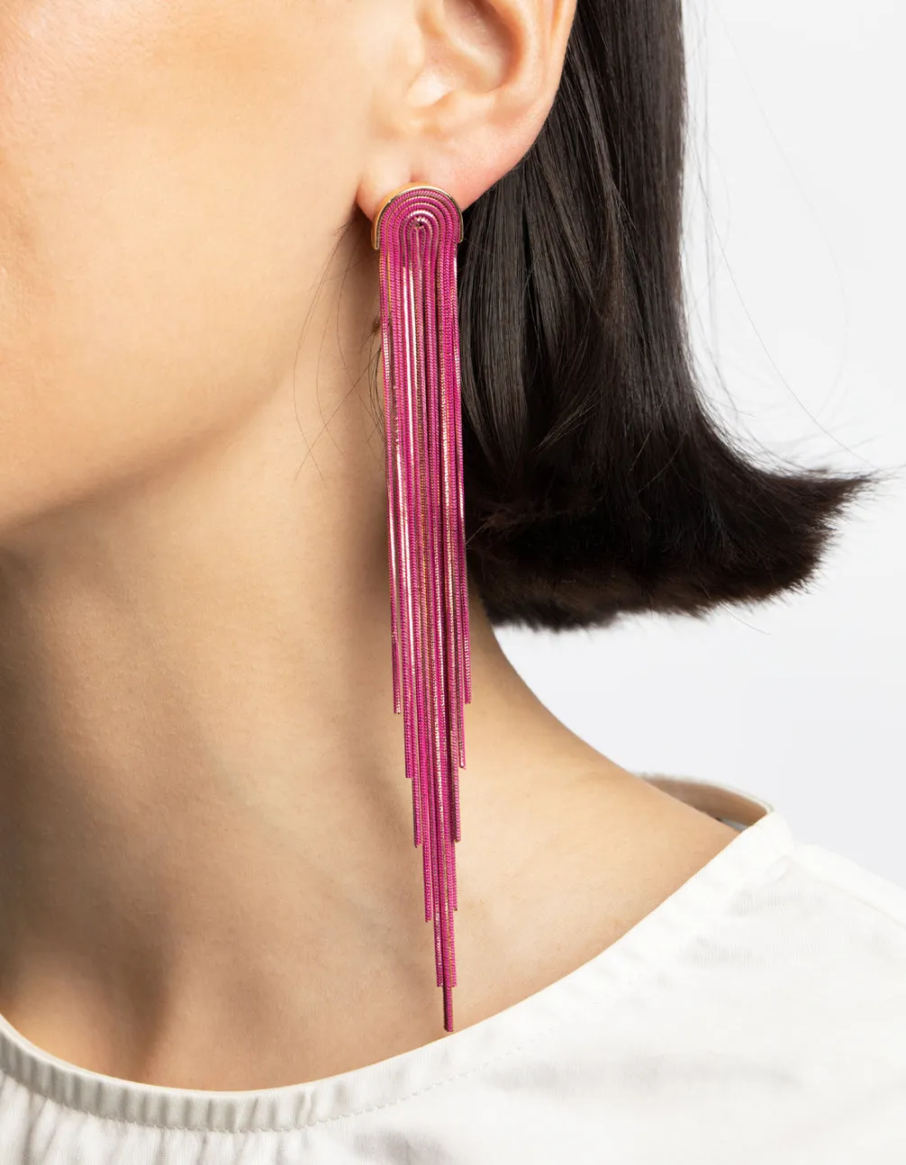 Fuchsia Waterfall Chain Drop Earrings