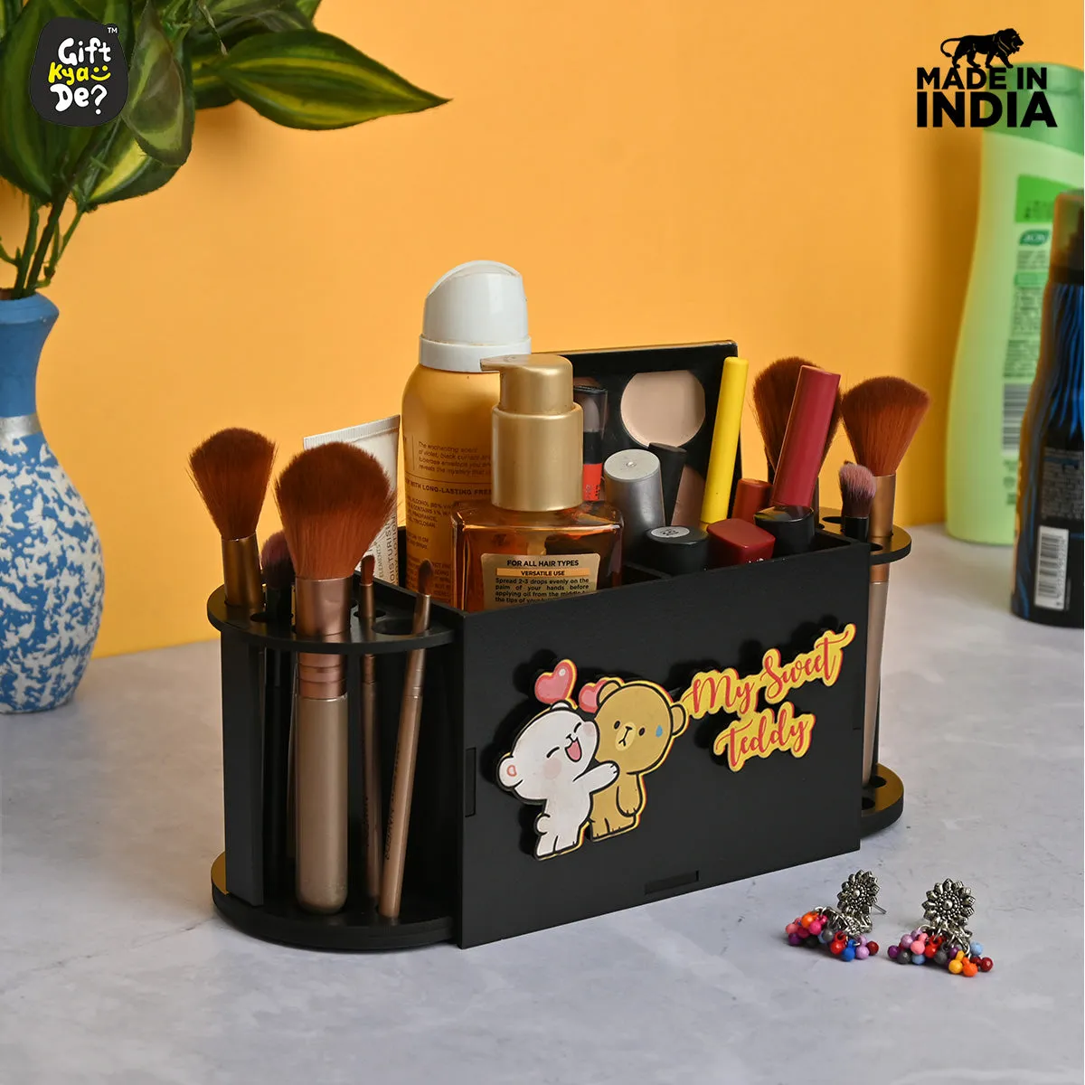 Funky 2 Compartment Makeup Organizer with Brush Holder