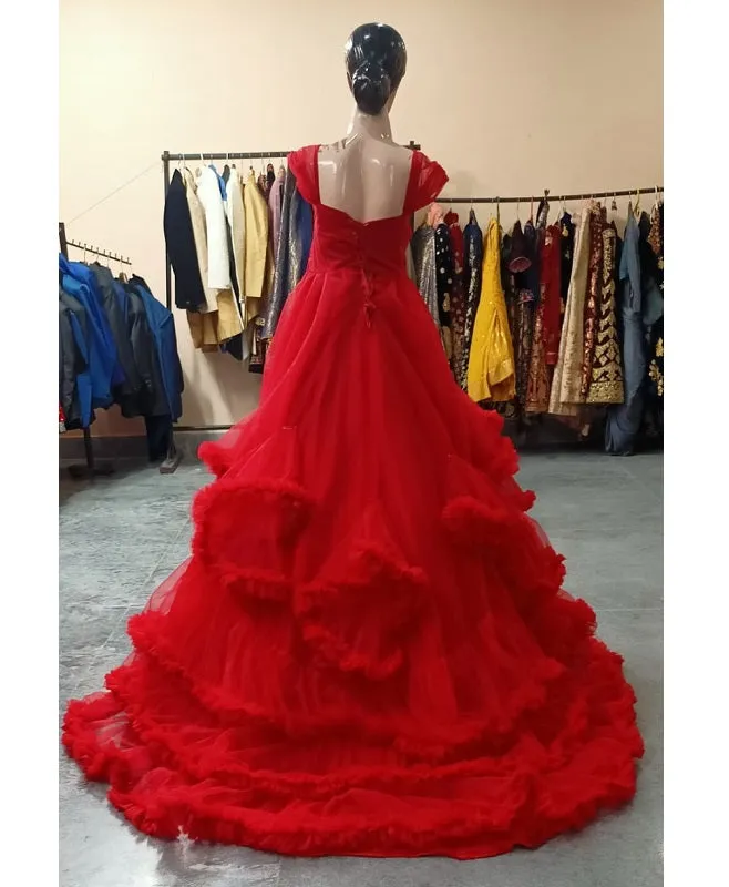 G37, Luxury Red Cloud Puffy Ball Gown, Size (All)