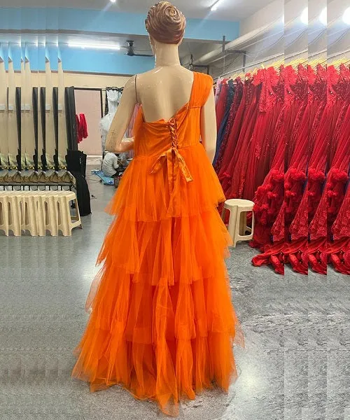 G737, Luxury Orange Infinity Frill Maternity Shoot Trail  Gown, Size(All)