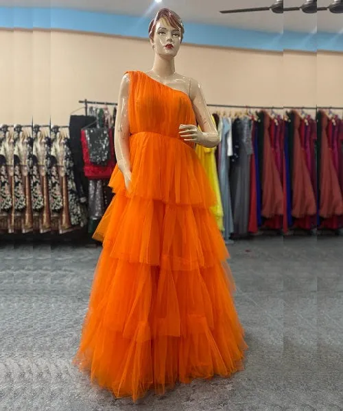 G737, Luxury Orange Infinity Frill Maternity Shoot Trail  Gown, Size(All)