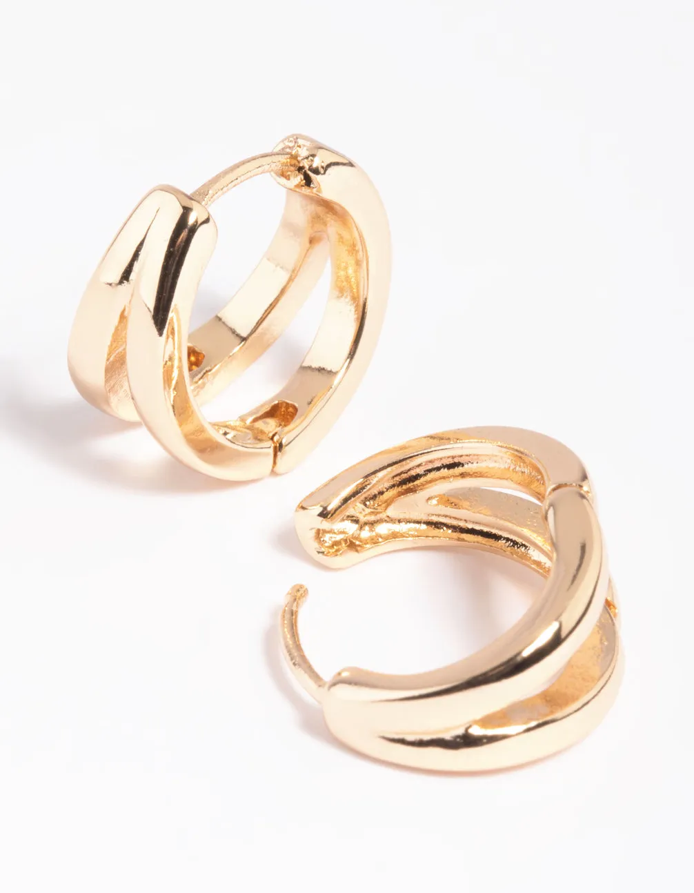 Gold Double Loop Huggie Hoop Earrings