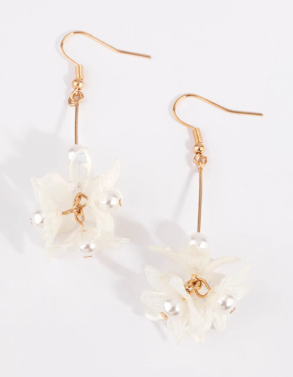 Gold Flower Bar with Pearl Earrings