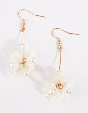 Gold Flower Bar with Pearl Earrings