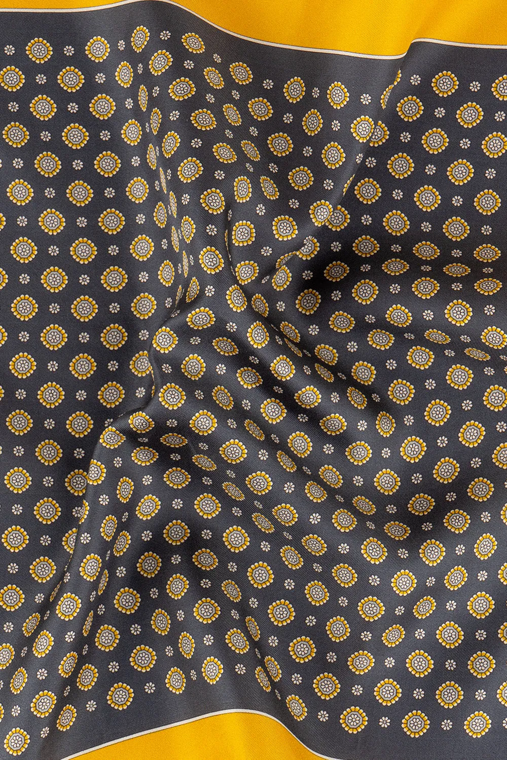 Grey Yellow Geometric Pattern Silk Handkerchief