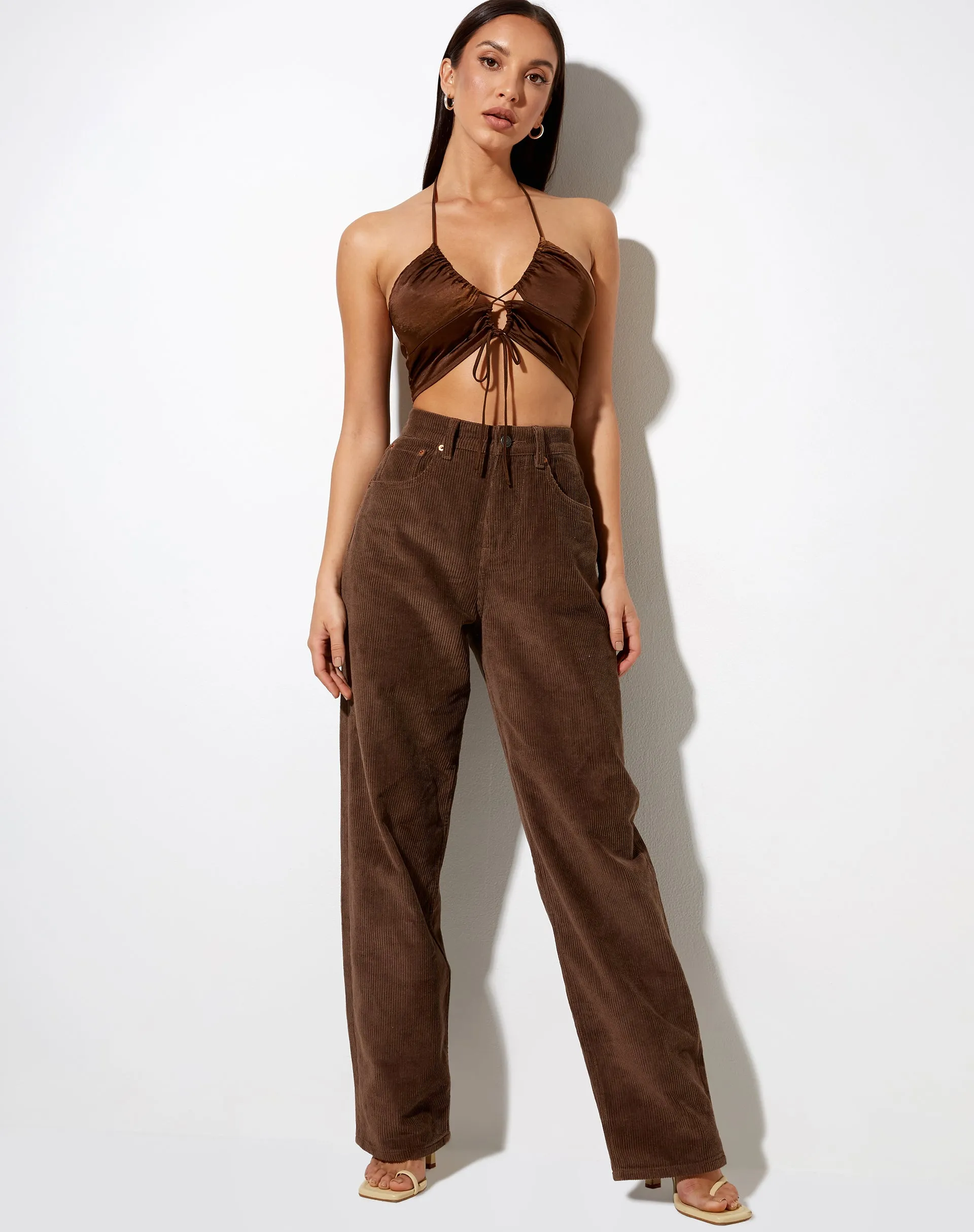 Halpi Crop Top in Satin Rich Brown