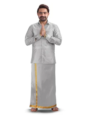 Hasana Silk Shirt and Dhoti Set - Grey