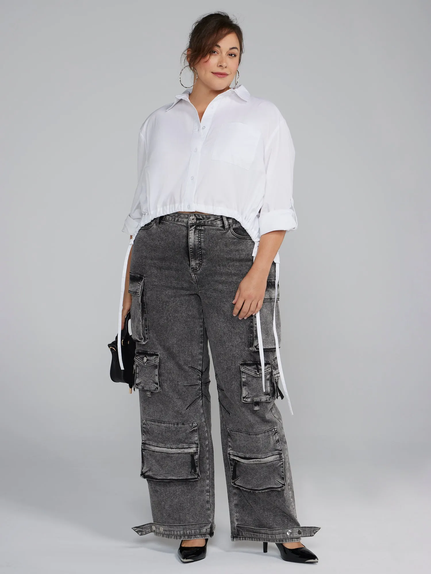 High Rise Straight Leg Cargo Jeans