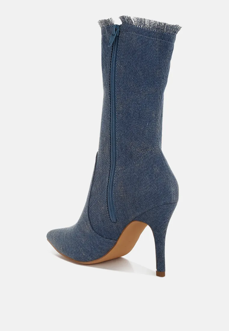 Himkok Distressed Denim Mid-Calf Boots