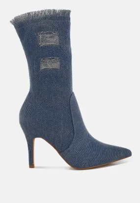 Himkok Distressed Denim Mid-Calf Boots