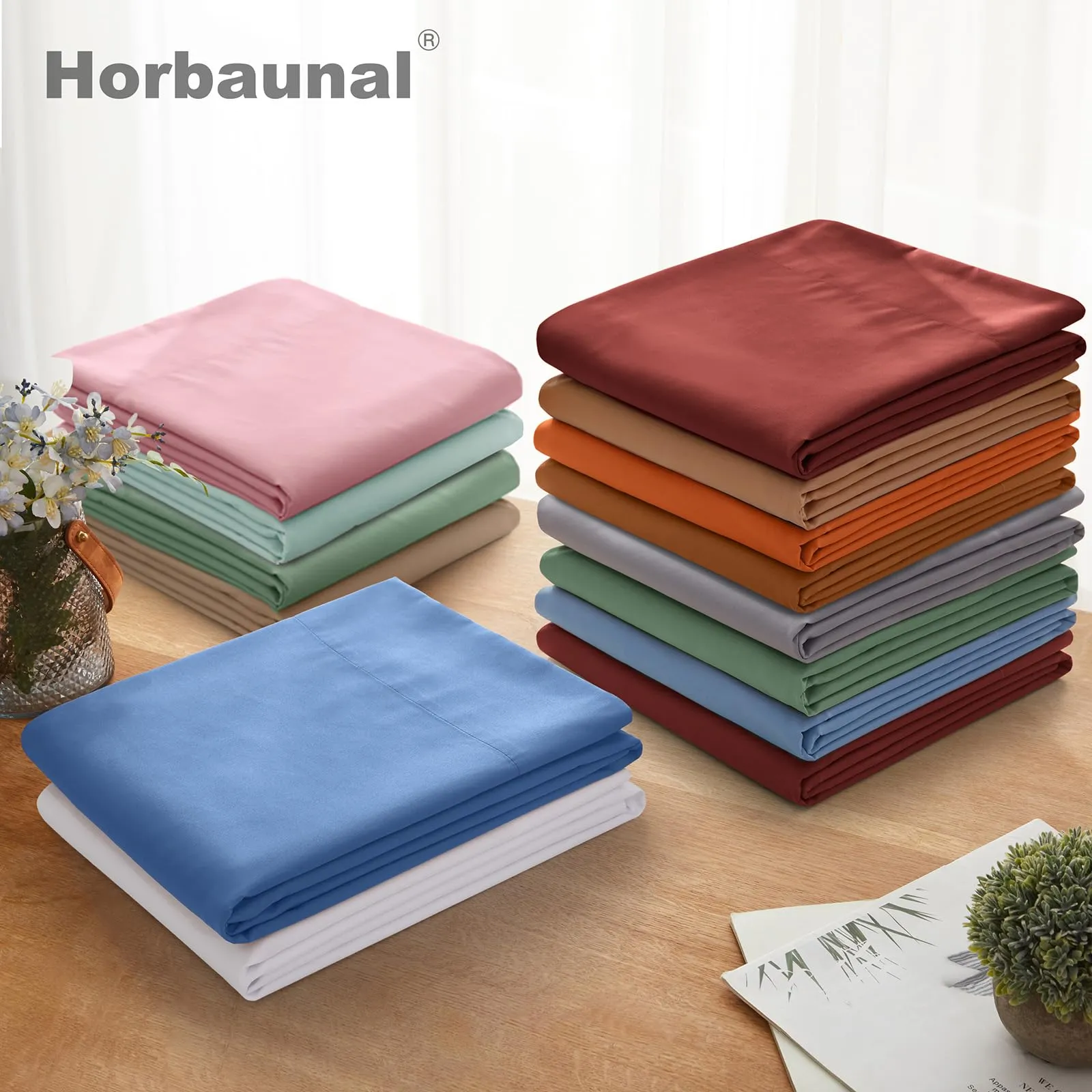 Horbaunal 2 Pack Full Flat Bed Sheets Only - 1800 Thread Count Microfiber Blue Flat Sheet Only - Wrinkle Free & Ultra Soft Bed Top Sheets Full Size